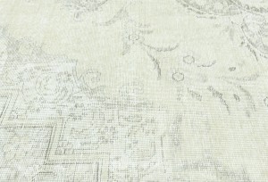 Antique Muted Beige Floral 9X12 Distressed Vintage Oriental Rug