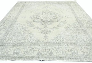 Antique Muted Beige Floral 9X12 Distressed Vintage Oriental Rug
