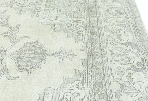 Antique Muted Beige Floral 9X12 Distressed Vintage Oriental Rug