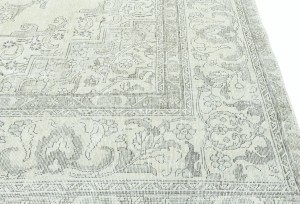 Antique Muted Beige Floral 9X12 Distressed Vintage Oriental Rug