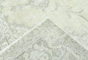 Antique Muted Beige Floral 9X12 Distressed Vintage Oriental Rug