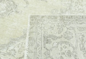 Antique Muted Beige Floral 9X12 Distressed Vintage Oriental Rug