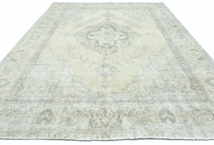 Antique Muted Beige Floral 9X12 Distressed Vintage Oriental Rug