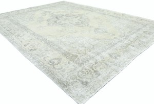 Antique Muted Beige Floral 9X12 Distressed Vintage Oriental Rug