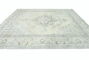 Antique Muted Beige Floral 9X12 Distressed Vintage Oriental Rug