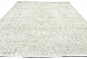 Antique Muted Beige Floral 9'4X12'3 Distressed Vintage Oriental Rug