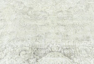 Antique Muted Beige Floral 9'4X12'3 Distressed Vintage Oriental Rug