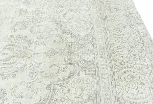Antique Muted Beige Floral 9'4X12'3 Distressed Vintage Oriental Rug