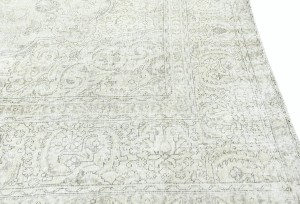 Antique Muted Beige Floral 9'4X12'3 Distressed Vintage Oriental Rug