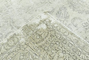 Antique Muted Beige Floral 9'4X12'3 Distressed Vintage Oriental Rug
