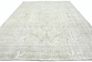 Antique Muted Beige Floral 9'4X12'3 Distressed Vintage Oriental Rug
