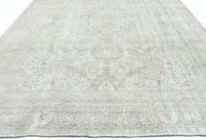 Antique Muted Beige Floral 9'4X12'3 Distressed Vintage Oriental Rug