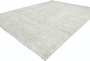 Antique Muted Beige Floral 9'4X12'3 Distressed Vintage Oriental Rug