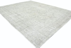 Antique Muted Beige Floral 9'4X12'3 Distressed Vintage Oriental Rug
