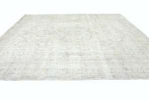 Antique Muted Beige Floral 9'4X12'3 Distressed Vintage Oriental Rug