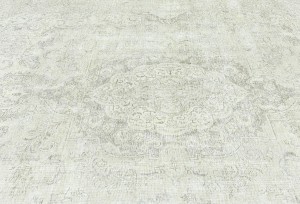Antique Muted Beige Floral 9'4X12'3 Distressed Vintage Oriental Rug