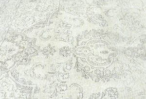 Antique Muted Beige Floral 9'4X12'3 Distressed Vintage Oriental Rug