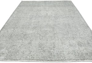 Antique Muted Greige Floral 7'4X9'8 Distressed Vintage Oriental Rug
