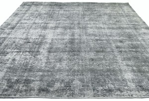 Antique Muted Gray Floral 9X11 Distressed Vintage Oriental Rug