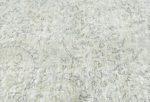 Antique Muted Beige Floral 10X13 Distressed Vintage Oriental Rug
