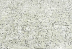 Antique Muted Beige Floral 10X13 Distressed Vintage Oriental Rug