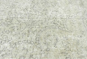 Antique Muted Beige Floral 10X13 Distressed Vintage Oriental Rug
