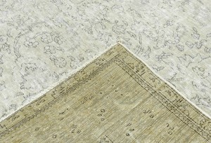 Antique Muted Beige Floral 10X13 Distressed Vintage Oriental Rug