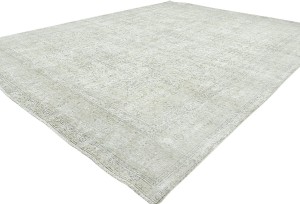 Antique Muted Beige Floral 10X13 Distressed Vintage Oriental Rug