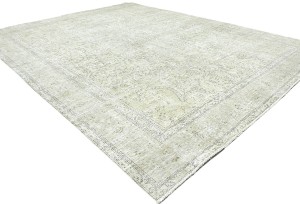 Antique Muted Beige Floral 10X13 Distressed Vintage Oriental Rug