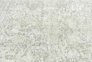 Antique Muted Beige Floral 10X13 Distressed Vintage Oriental Rug