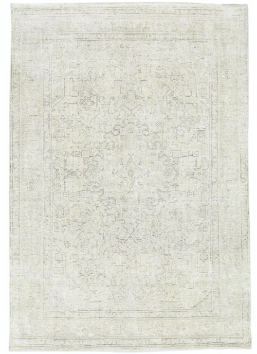 Antique Muted Beige Floral 6'6X9'3 Distressed Vintage Oriental Rug