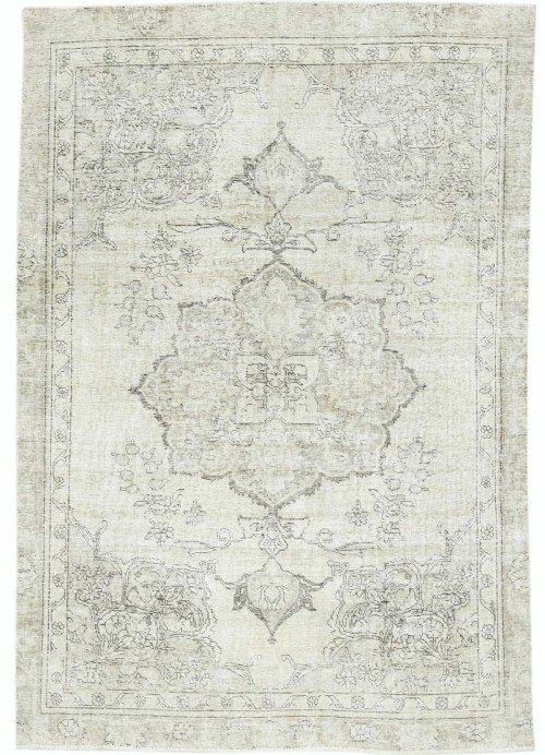 Antique Muted Cream Floral 6'5X9'4 Distressed Vintage Oriental Rug