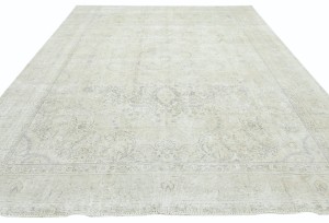 Antique Muted Beige Floral 9X12 Distressed Vintage Oriental Rug