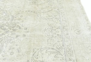 Antique Muted Beige Floral 9X12 Distressed Vintage Oriental Rug