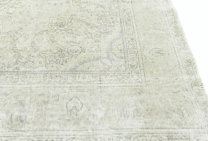 Antique Muted Beige Floral 9X12 Distressed Vintage Oriental Rug