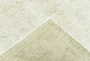 Antique Muted Beige Floral 9X12 Distressed Vintage Oriental Rug