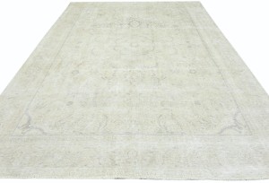 Antique Muted Beige Floral 9X12 Distressed Vintage Oriental Rug