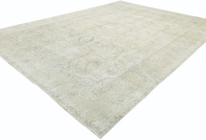Antique Muted Beige Floral 9X12 Distressed Vintage Oriental Rug