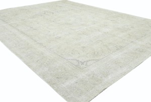 Antique Muted Beige Floral 9X12 Distressed Vintage Oriental Rug