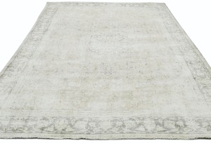 Antique Muted Beige Floral 7'4X10'6 Distressed Vintage Oriental Rug