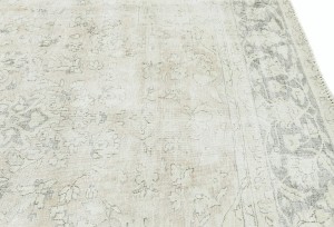 Antique Muted Beige Floral 7'4X10'6 Distressed Vintage Oriental Rug