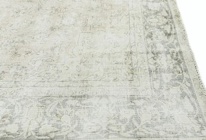 Antique Muted Beige Floral 7'4X10'6 Distressed Vintage Oriental Rug