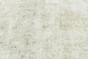 Antique Muted Beige Floral 7'4X10'6 Distressed Vintage Oriental Rug