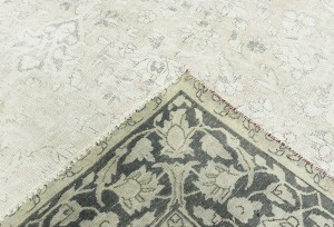Antique Muted Beige Floral 7'4X10'6 Distressed Vintage Oriental Rug