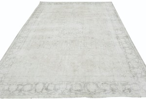 Antique Muted Beige Floral 7'4X10'6 Distressed Vintage Oriental Rug
