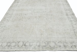Antique Muted Beige Floral 7'4X10'6 Distressed Vintage Oriental Rug