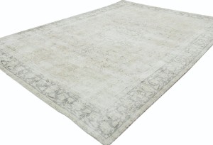Antique Muted Beige Floral 7'4X10'6 Distressed Vintage Oriental Rug
