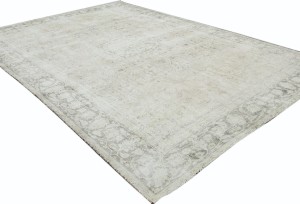 Antique Muted Beige Floral 7'4X10'6 Distressed Vintage Oriental Rug