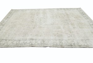 Antique Muted Beige Floral 7'4X10'6 Distressed Vintage Oriental Rug
