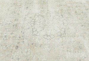 Antique Muted Beige Floral 7'4X10'6 Distressed Vintage Oriental Rug
